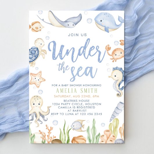 Invitation Sous le Baby shower océanique des animaux de mer