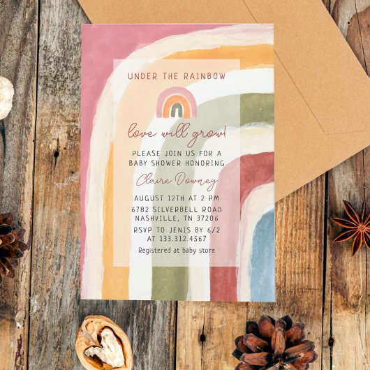 Invitation Sous le Baby shower Rainbow Boho