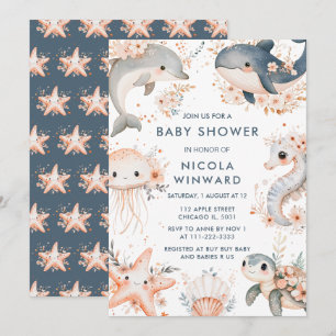 Invitation Sous le Baby shower Sea Animals