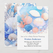 Invitation Sous le Baby shower Sea Blue Adventure Boy (Devant / Derrière)