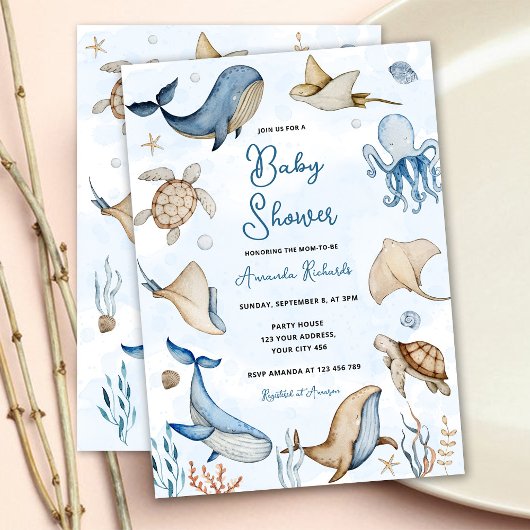 Invitation Sous le Baby shower Sea Blue Boy