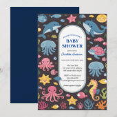 Invitation Sous le Baby shower Sea Blue Ocean Animals (Devant / Derrière)