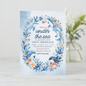 Invitation Sous le Baby shower Sea Blue Ocean Creatures (Debout devant)
