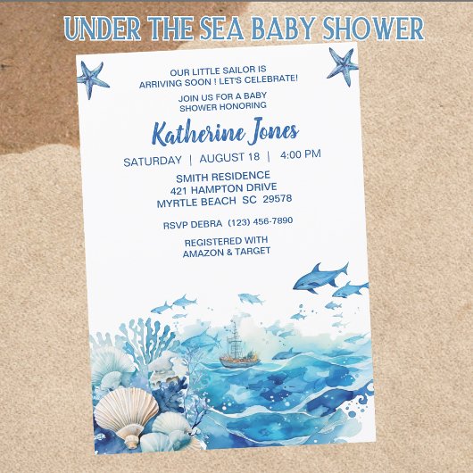 Invitation Sous le Baby shower Sea Boy