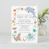 Invitation Sous le Baby shower Sea Cute Ocean Animals (Debout devant)