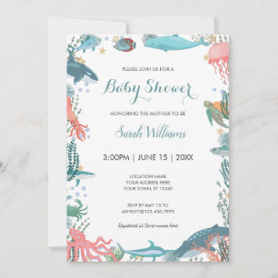 Invitation Sous le Baby shower Sea Cute Ocean Animaux RSVP
