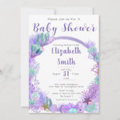 Invitation Sous le Baby shower vert et violet mou de la mer (Devant)