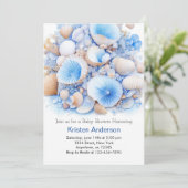 Invitation Sous le Baby shower Whimsical Blue Shell Boy (Debout devant)