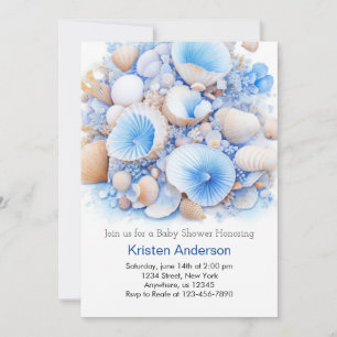 Invitation Sous le Baby shower Whimsical Blue Shell Boy