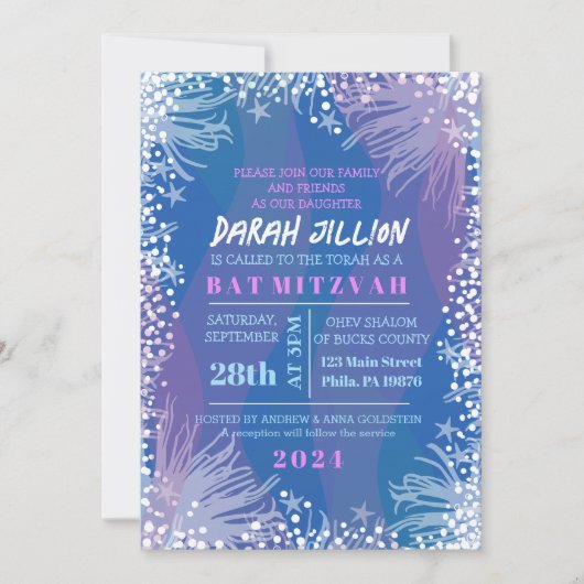 Invitation SOUS LE Bat mitzvah D'Eau Océanique (Devant)