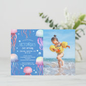 Invitation Sous le bleu de la mer fête d'anniversaire Photo (Debout devant)