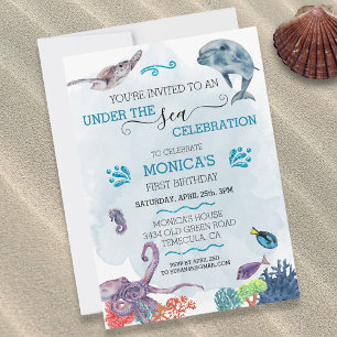 Invitation Sous le dauphin d'anniversaire de la mer tortue de