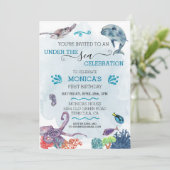 Invitation Sous le dauphin de mer Anniversaire Tortue de mer (Debout devant)