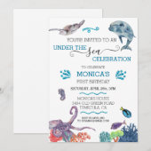 Invitation Sous le dauphin de mer Anniversaire Tortue de mer (Devant / Derrière)