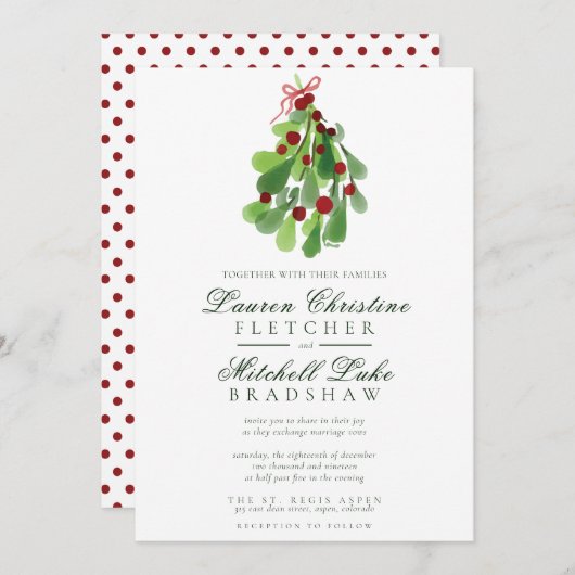 Invitation Sous le Mariage de Noël Mistletoe (Devant / Derrière)