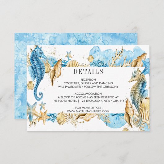 Invitation Sous le Mariage Sea Blue Gold (Devant / Derrière)