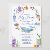 Invitation Sous le script du Baby shower d'animaux de l'océan (Devant)