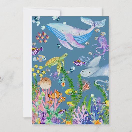 Invitation Sous le script du Baby shower d'animaux de l'océan (Dos)