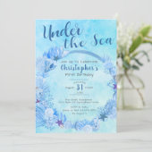 Invitation Sous le Sea Cute Blue Boy fête son 1er anniversair (Debout devant)