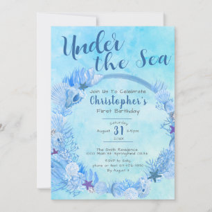 Invitation Sous le Sea Cute Blue Boy fête son 1er anniversair