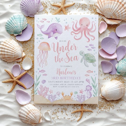 Invitation Sous le Sea Girl Anniversaire rose