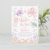 Invitation Sous le Sea Girl Anniversaire rose (Debout devant)