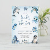 Invitation Sous le Sea Ocean Blue Boy 1er anniversaire (Debout devant)