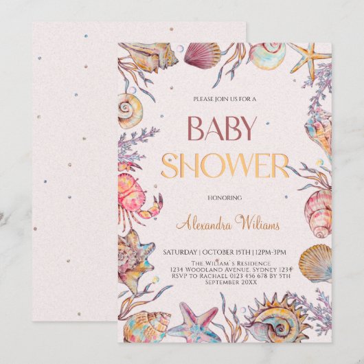 Invitation Sous l'eau aquarelle Baby shower nautique  (Devant / Derrière)