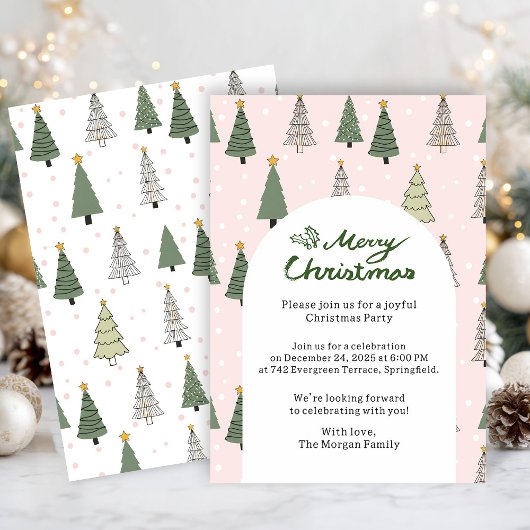 Invitation Sous les arbres enneigés – Fête de Noël