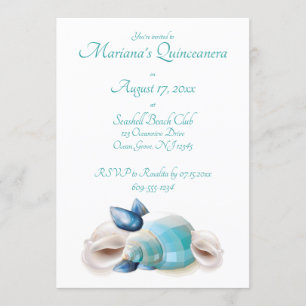 Invitation Sous les coquillages Turquoises du parti Sea Quinc