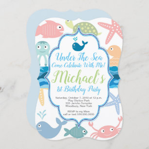 Invitation Sous les ęrs poissons d'anniversaire de mer,