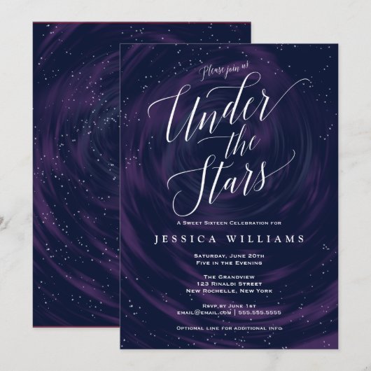 Invitation Sous les étoiles Élégante douce 16 (Devant / Derrière)