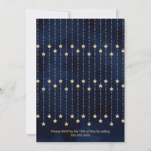 Invitation Sous les étoiles Marine Blue Gold Sparkles Sweet 1 (Dos)