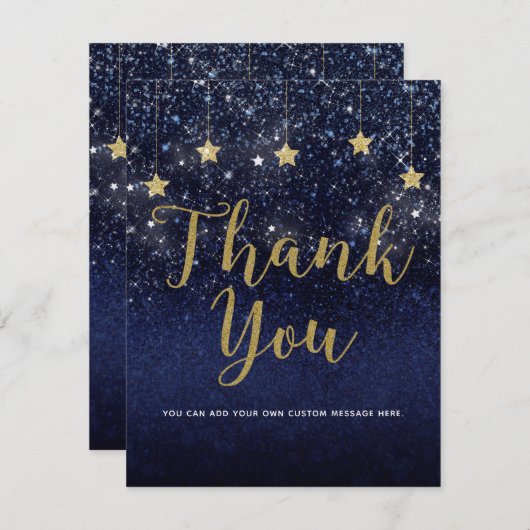 Invitation Sous les étoiles Nuit étoilée Or Bleu Merci (Devant / Derrière)