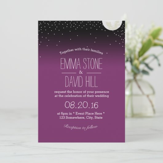 Invitation Sous les étoiles violet Mariage (Debout devant)