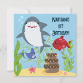 Invitation Sous les requins de mer garçons 1er anniversaire f (Devant)