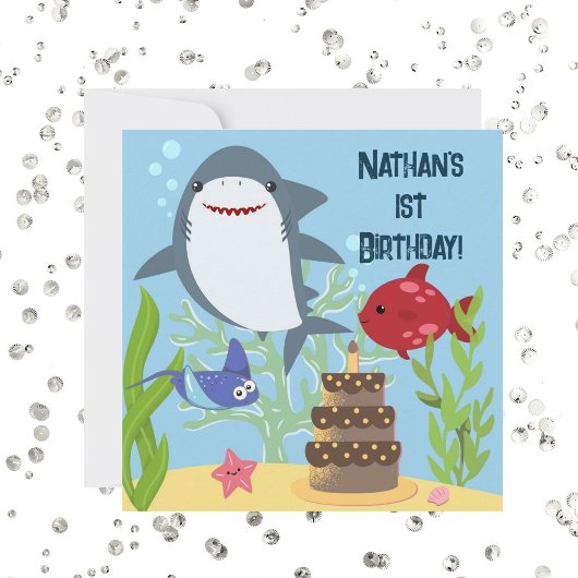 Invitation Sous les requins de mer garçons 1er anniversaire f