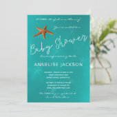 Invitation Sous l'étoile de mer baby shower bleu océan (Debout devant)