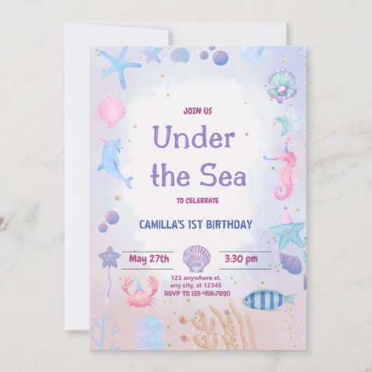 Invitation Sous l'invitation d'anniversaire de la mer (Devant)