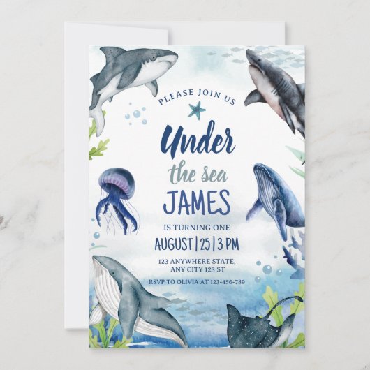 Invitation Sous L'Invitation D'Anniversaire De La Mer, Requin (Devant)