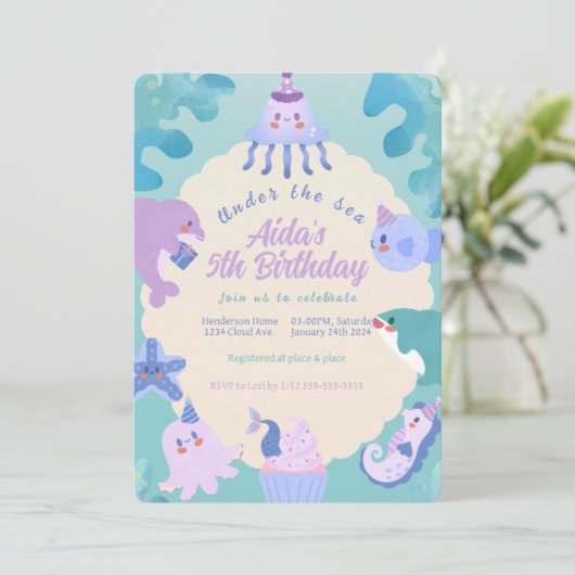 Invitation Sous l'invitation d'anniversaire de mer (Debout devant)