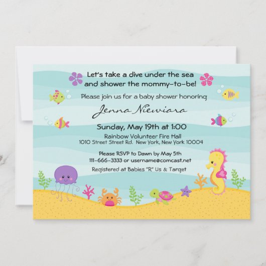 Invitation Sous l'invitation de baby shower de mer (Devant)
