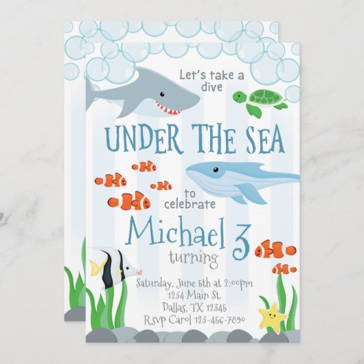 Invitation Sous l'invitation de fête d'anniversaire d'animal (Devant / Derrière)