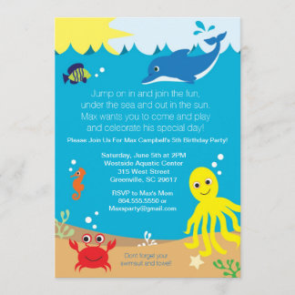 Invitation Sous l'invitation de fête d'anniversaire de mer
