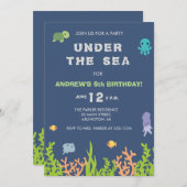 Invitation Sous l'invitation de fête d'anniversaire de mer (Devant / Derrière)