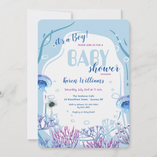 Invitation Sous l'invitation du Baby shower bleu marine (Devant)