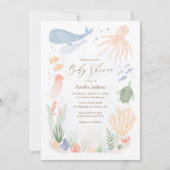 Invitation Sous l'invitation du Baby shower d'aquarelle de me (Devant)