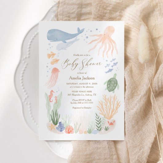 Invitation Sous l'invitation du Baby shower d'aquarelle de me