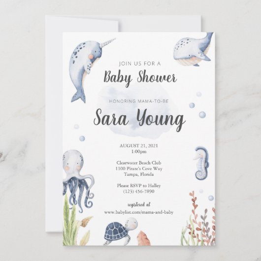 Invitation Sous l'invitation du Baby shower d'aquarelle de me (Devant)