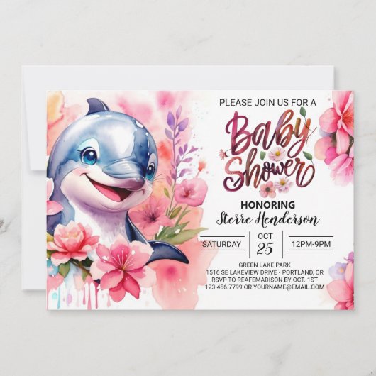 Invitation Sous l'invitation du Baby shower des dauphins de m (Devant)